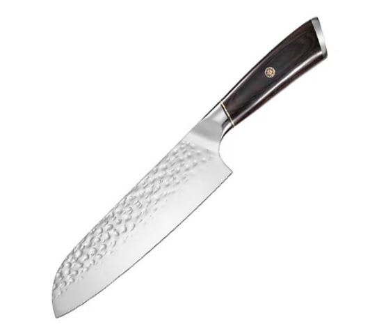 Japanese knife with hammer pattern and flower-shaped nail texture